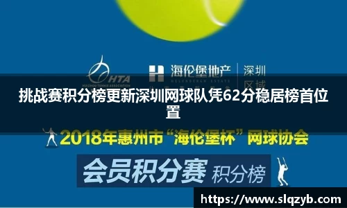 挑战赛积分榜更新深圳网球队凭62分稳居榜首位置